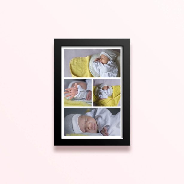 Simple framed prints designs with four photos of a baby.
