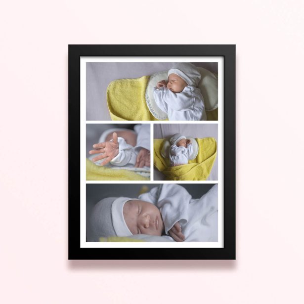 Simple framed prints designs with four photos of a baby.