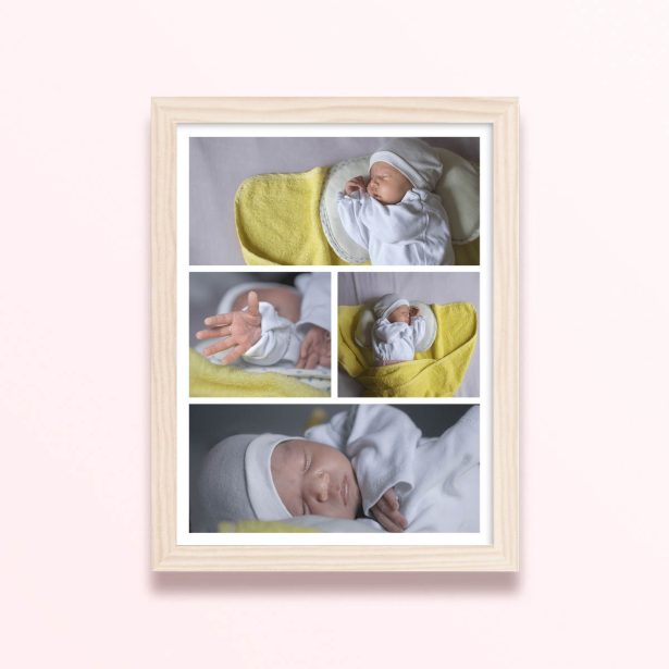 Simple framed prints designs with four photos of a baby.