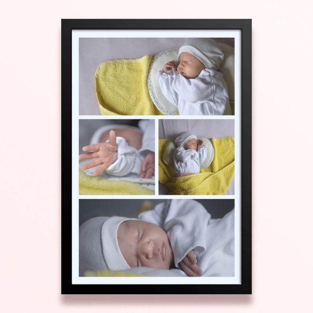 Simple framed prints designs with four photos of a baby.