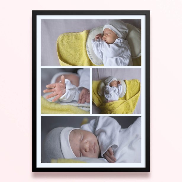 Simple framed prints designs with four photos of a baby.