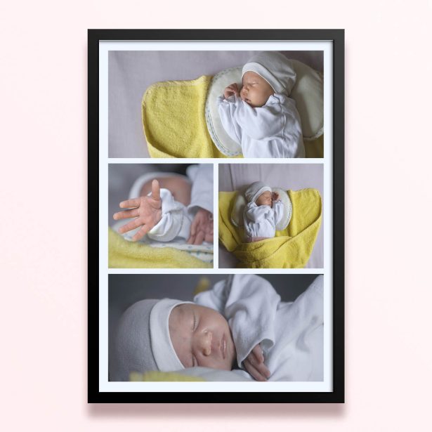 Simple framed prints designs with four photos of a baby.