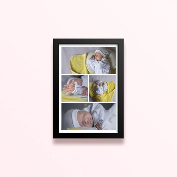 Simple framed prints designs with four photos of a baby.