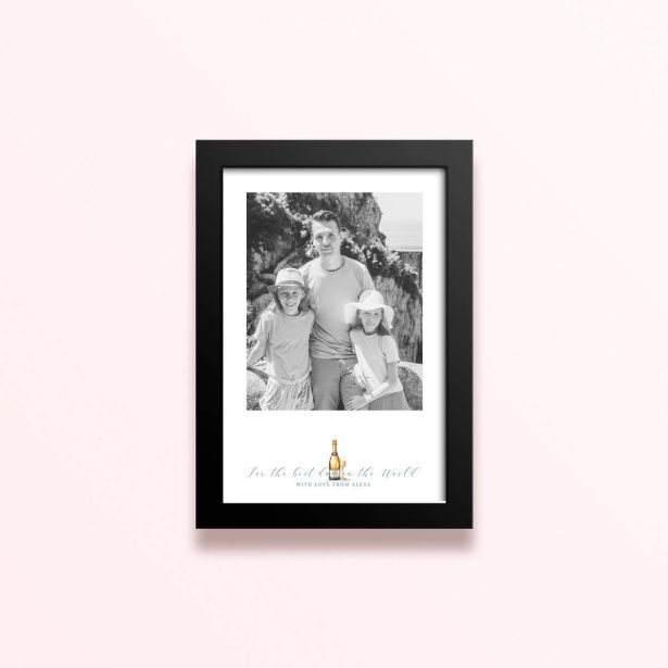 Simple framed prints designs featuring one photo and personalised text for Father's Day.