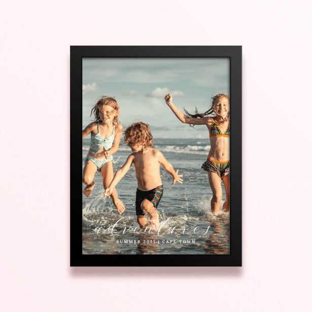 Simple framed prints designs with one photo of children playing at the beach