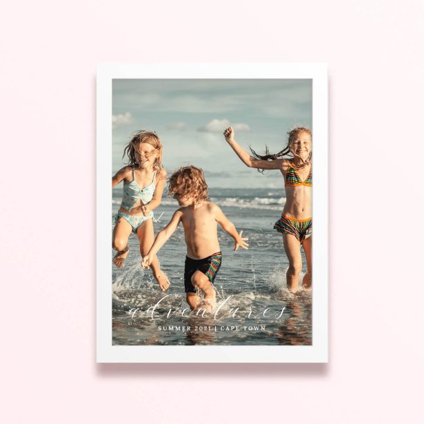 Simple framed prints designs with one photo of children playing at the beach