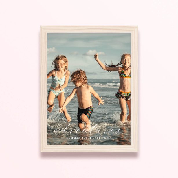 Simple framed prints designs with one photo of children playing at the beach