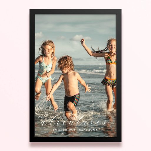 Simple framed prints designs with one photo of children playing at the beach