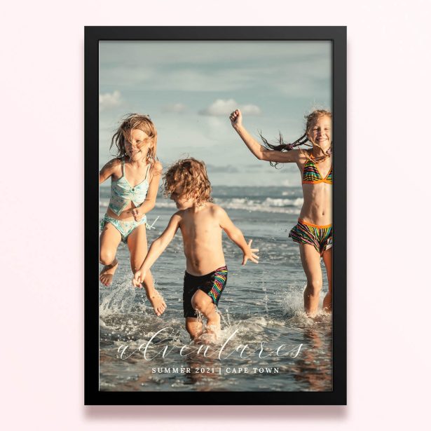 Simple framed prints designs with one photo of children playing at the beach