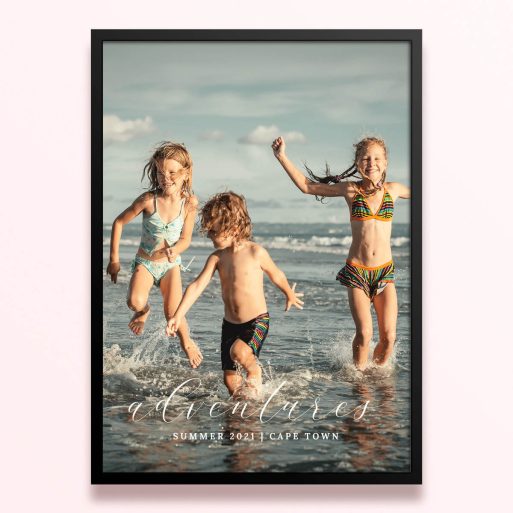 Simple framed prints designs with one photo of children playing at the beach