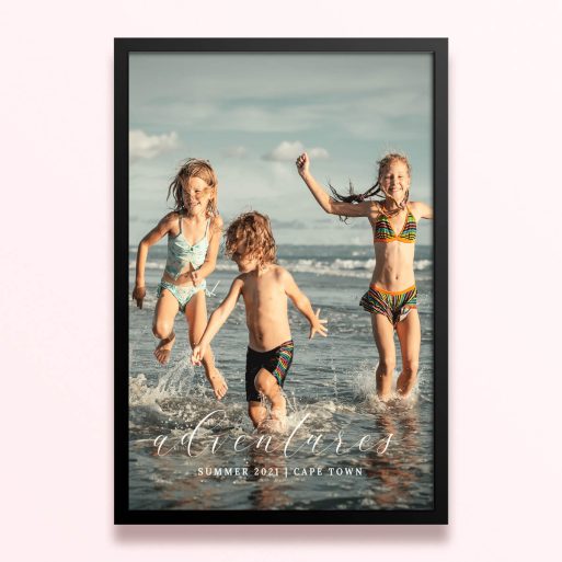 Simple framed prints designs with one photo of children playing at the beach