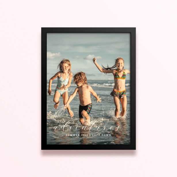 Simple framed prints designs with one photo of children playing at the beach