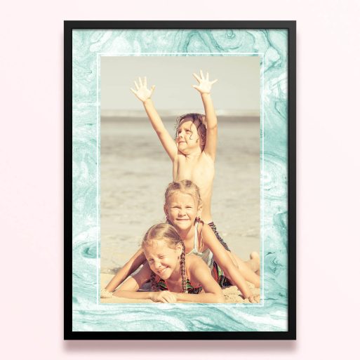 Simple framed prints designs with one photo in a turquoise marble frame.