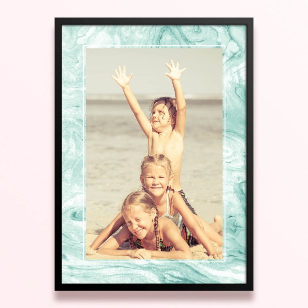 Simple framed prints designs with one photo in a turquoise marble frame.