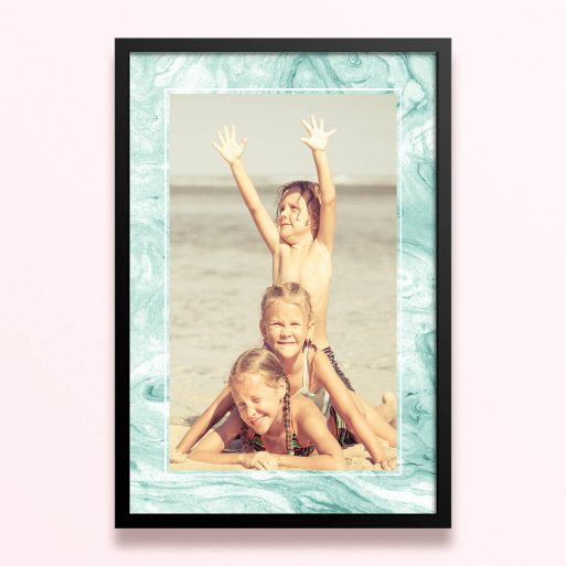 Simple framed prints designs with one photo in a turquoise marble frame.