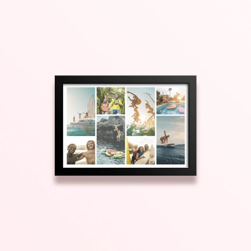 Simple framed prints designs featuring eight photos capturing outdoor activities and adventures.