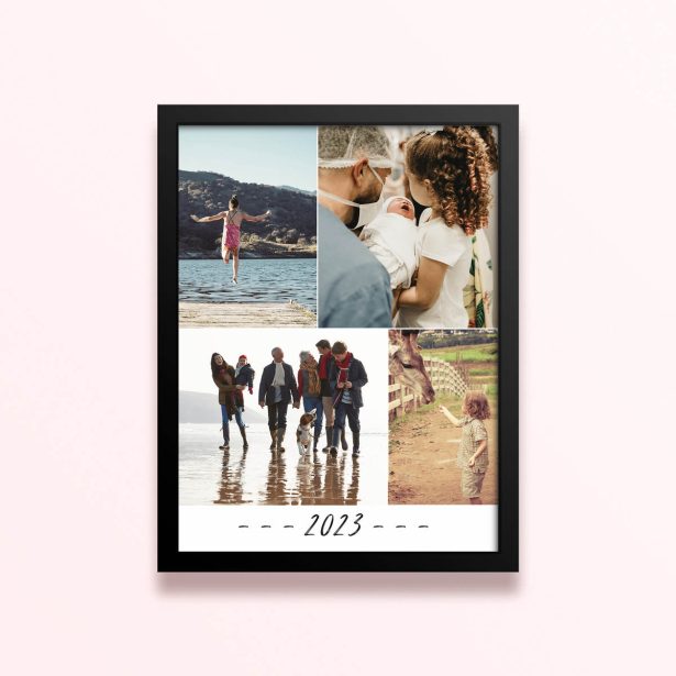 Simple framed prints designs with four photos and year 2023.