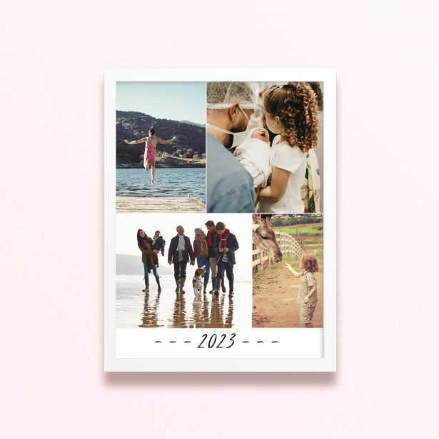 Simple framed prints designs with four photos and year 2023.