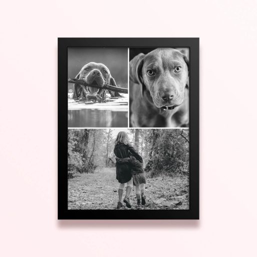 Simple framed prints designs with three photos showcasing different black and white images.