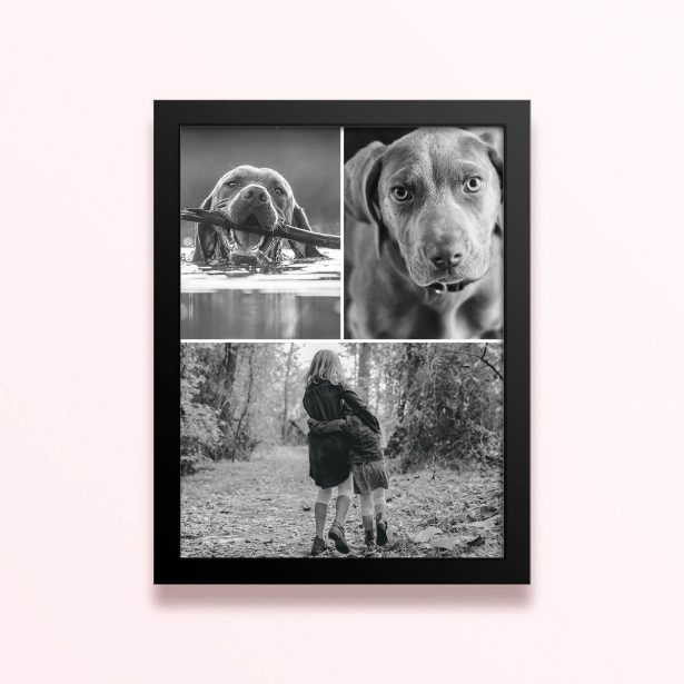 Simple framed prints designs with three photos showcasing different black and white images.