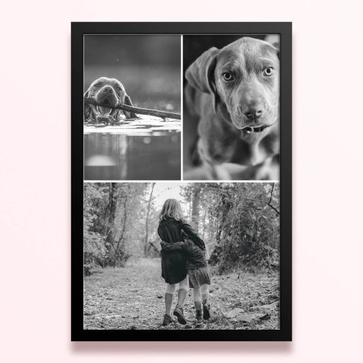 Simple framed prints designs with three photos showcasing different black and white images.