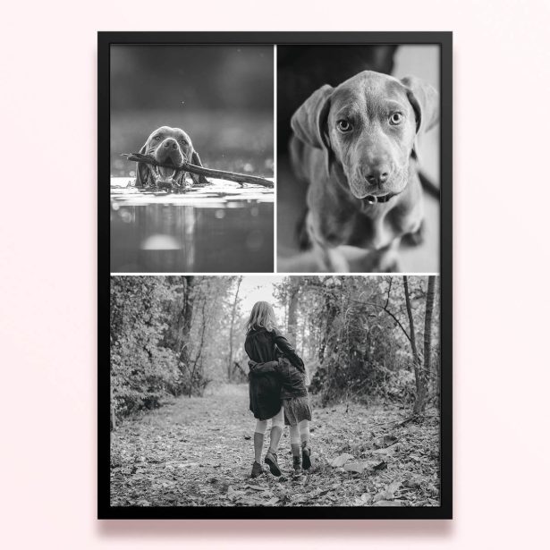 Simple framed prints designs with three photos showcasing different black and white images.