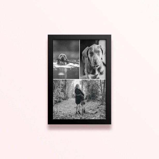 Simple framed prints designs with three photos showcasing different black and white images.