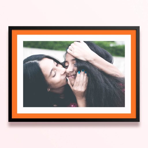 Simple framed prints designs featuring a photo of two people sharing a tender moment.