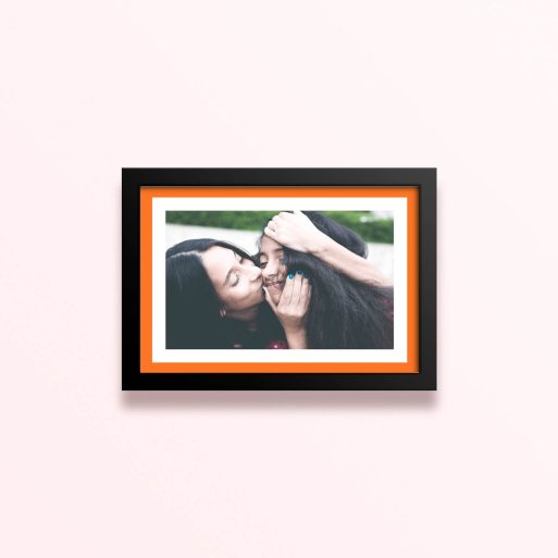 Simple framed prints designs featuring a photo of two people sharing a tender moment.