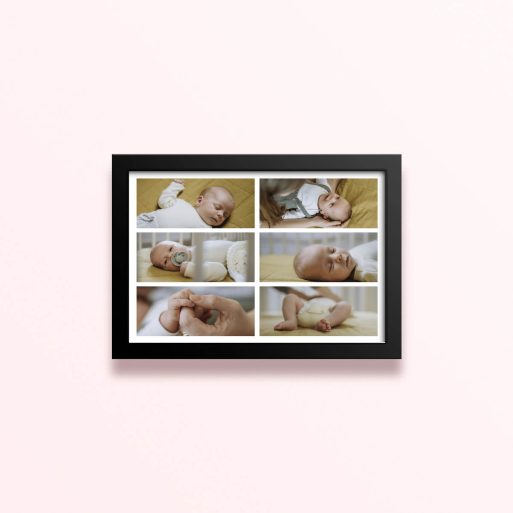 Simple framed prints designs showcasing six baby photos arranged in a grid layout.