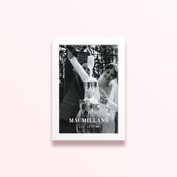 Simple framed prints designs: wedding couple pouring champagne into glasses, 1 photo