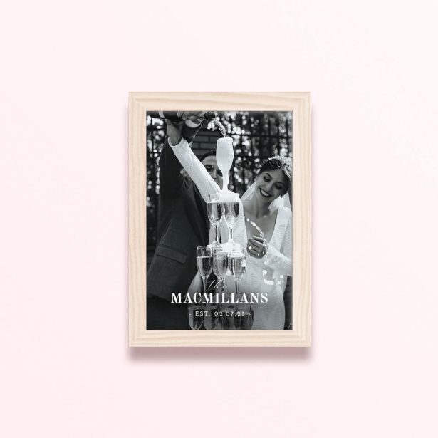 Simple framed prints designs: wedding couple pouring champagne into glasses, 1 photo