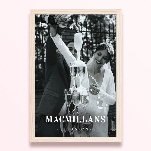 Simple framed prints designs: wedding couple pouring champagne into glasses, 1 photo