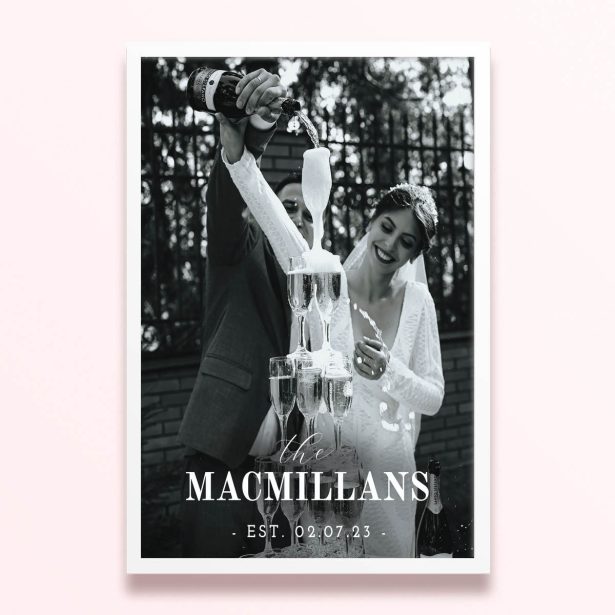 Simple framed prints designs: wedding couple pouring champagne into glasses, 1 photo