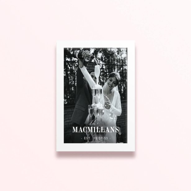 Simple framed prints designs: wedding couple pouring champagne into glasses, 1 photo