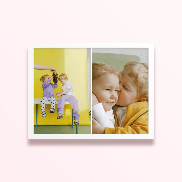 Simple framed prints designs with two photos of children in vibrant settings