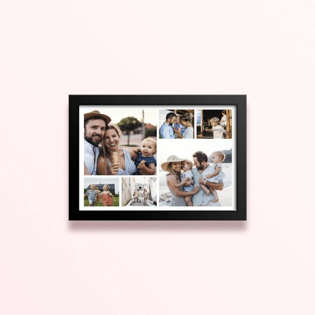 Simple framed prints designs featuring six photos of a family enjoying outdoor activities and moments