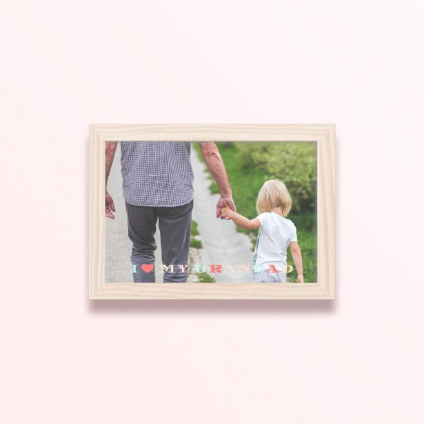 Simple framed prints designs featuring a photo with a message "I Love My Grandad"