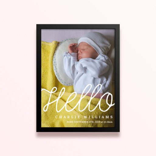 Simple framed prints designs for newborn announcements with one photo