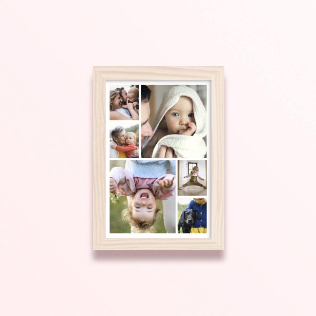 Simple framed prints designs featuring six photos of children and families.
