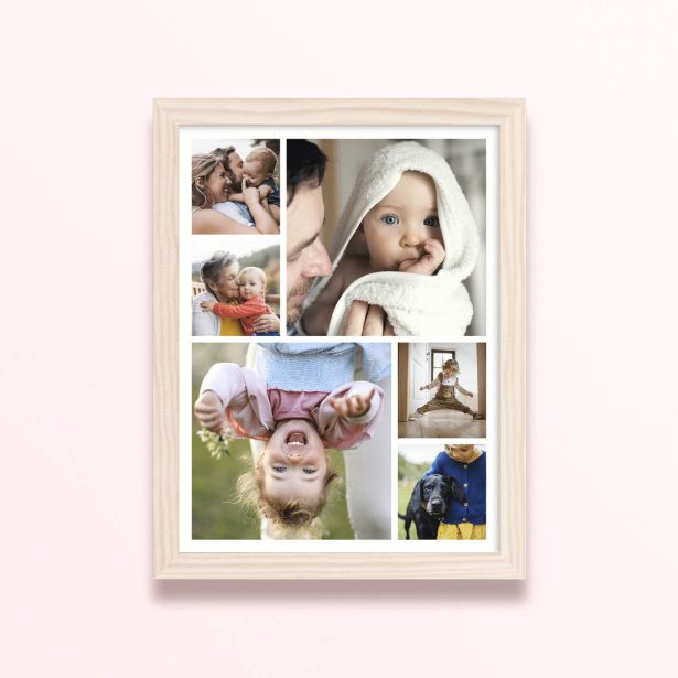 Simple framed prints designs featuring six photos of children and families.
