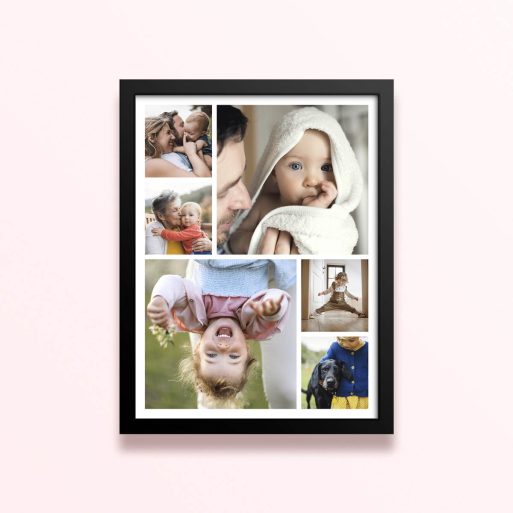 Simple framed prints designs featuring six photos of children and families.