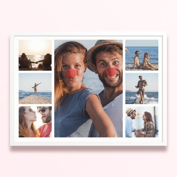 Simple framed prints designs with seven photos in a collage layout for personalised photo gifts.