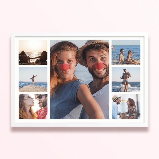 Simple framed prints designs with seven photos in a collage layout for personalised photo gifts.