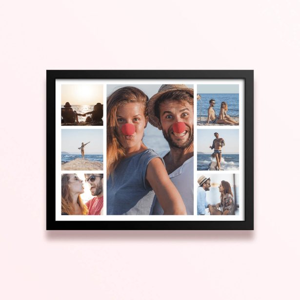 Simple framed prints designs with seven photos in a collage layout for personalised photo gifts.