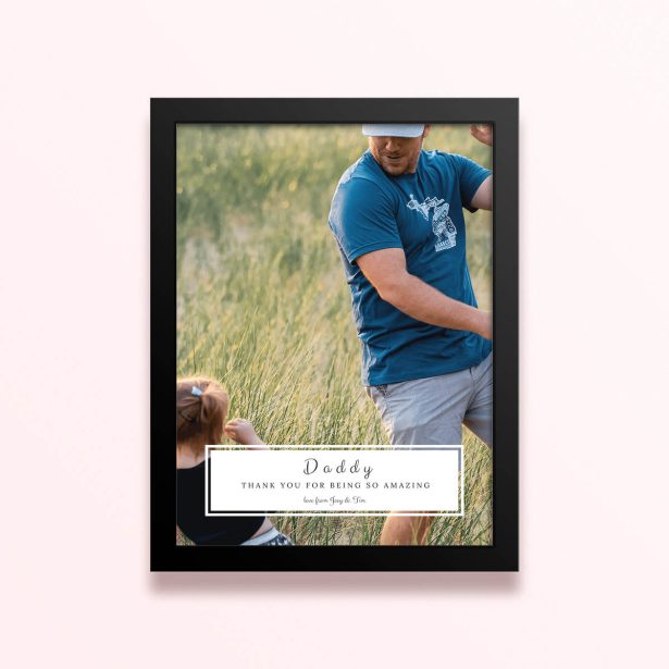 Simple framed prints designs featuring one photo with personalised message.