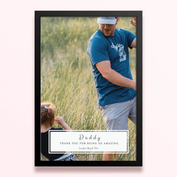 Simple framed prints designs featuring one photo with personalised message.