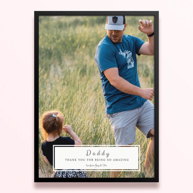 Simple framed prints designs featuring one photo with personalised message.