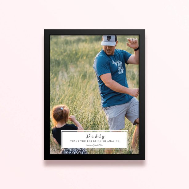 Simple framed prints designs featuring one photo with personalised message.