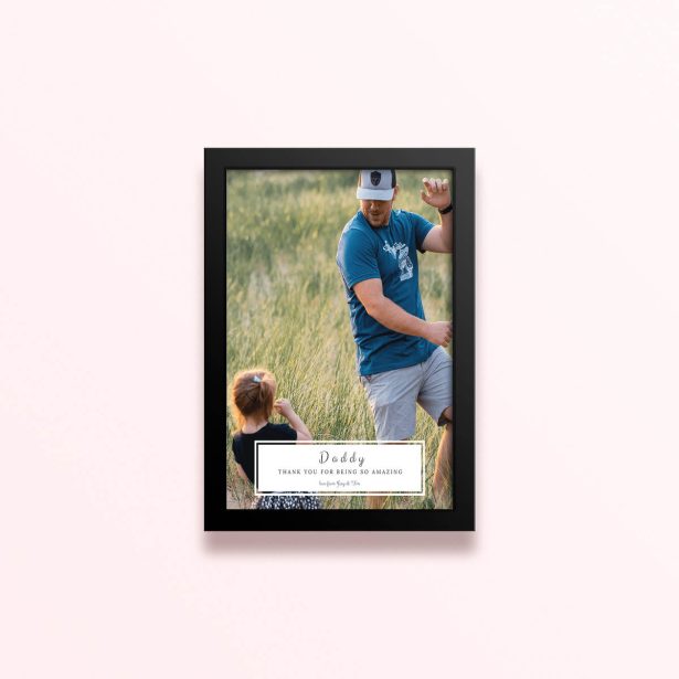 Simple framed prints designs featuring one photo with personalised message.